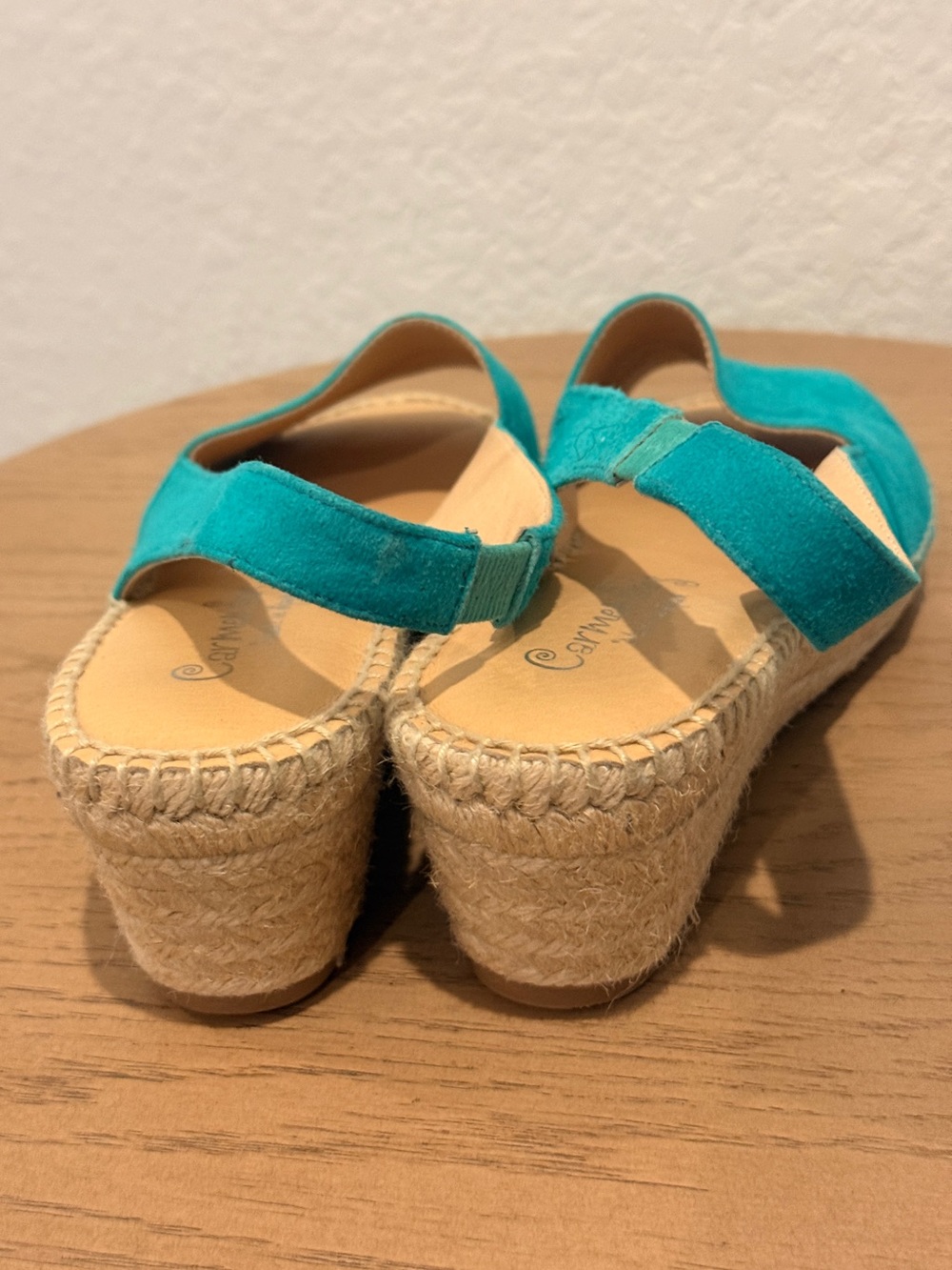 Turquoise Suede Slingback Espadrille Wedges - Picture 3 of 5